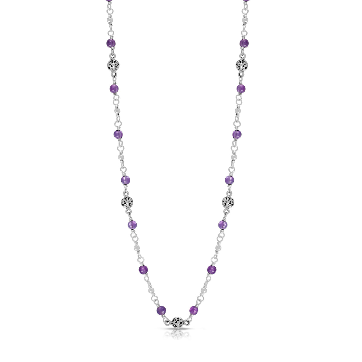 Amethyst & LH Scroll Beads Delicate Wire-Wrapped Necklace (17" -20")