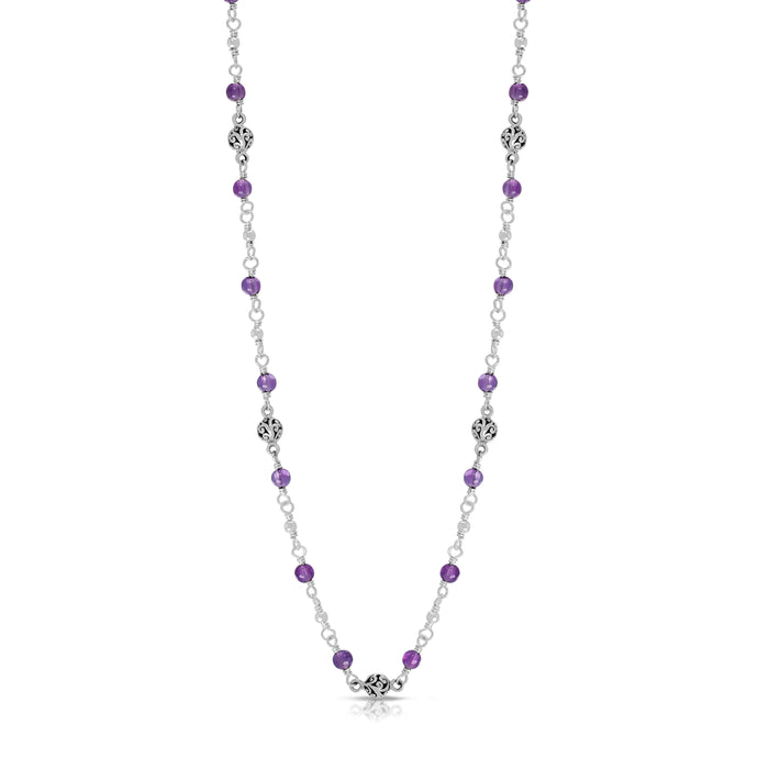 Amethyst & LH Scroll Beads Delicate Wire-Wrapped Necklace (17" -20")