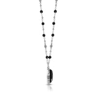 Black Onyx & LH Scroll Beads with Organic-Shaped Pendant Wire-Wrapped Chain Necklace (17-20")