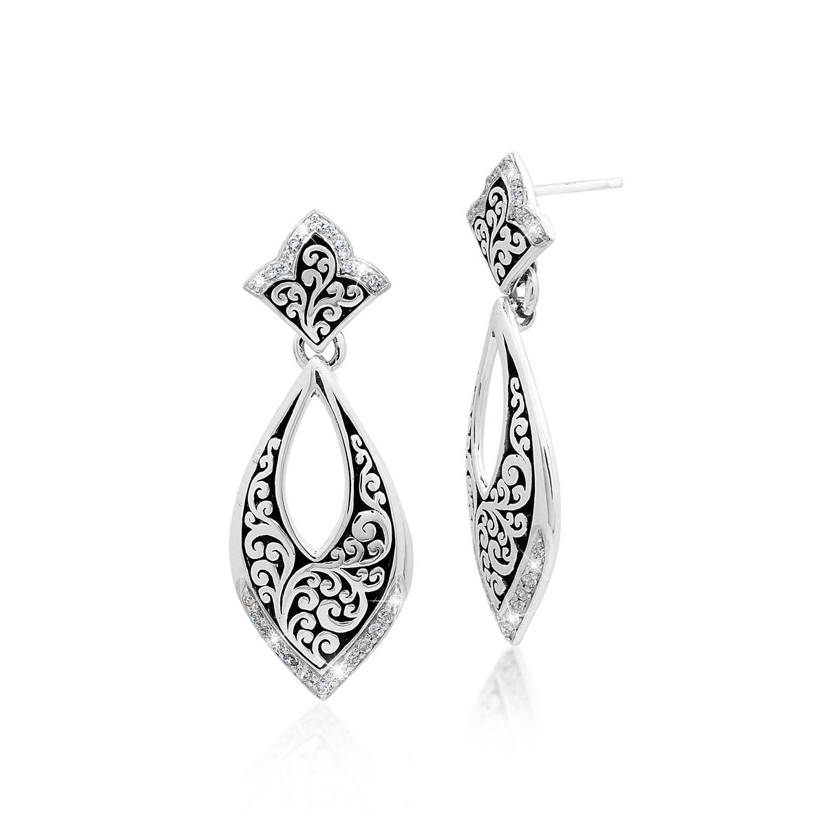 Open Bulb Scroll Earrings w/Diamonds