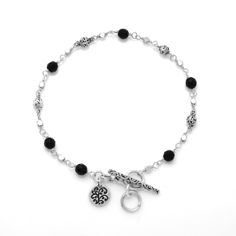LH Scroll Bead with Faceted Black Onyx Bead Station Bracelet