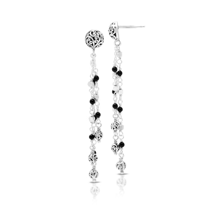 LH Petite Scroll Bead with Black Onyx Wire-Wrapped Drop Earrings