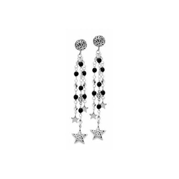 LH Scroll Star Charm with Black Onyx Bead Wire-Wrapped Drop Earrings