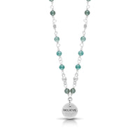 "Believe" Charm LH Scroll  with Moss Agate 4mm Wire-Wrapped Necklace