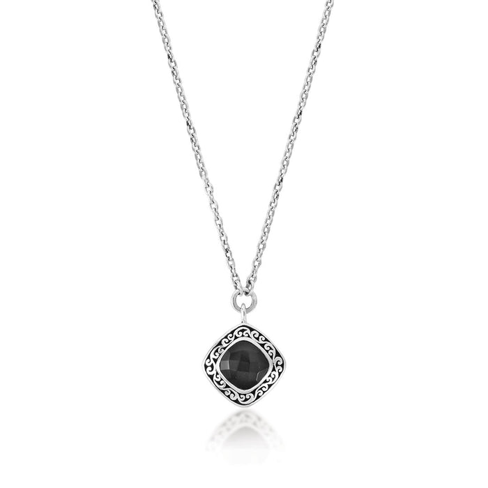 Cushion Black Onyx with LH Scroll Border Necklace