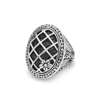 Antiqued LH Scroll Oval Caged with Floral Cocktail Ring