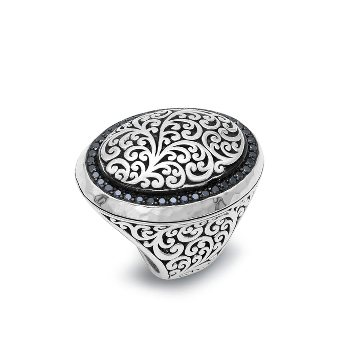 Black Sapphire (.68cts) Border LH Scroll Cocktail Ring