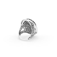 Antiqued Sterling Silver LH Scroll Oval Ring with Sterling Silver Overlay Cage