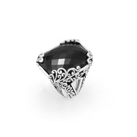 Black Onyx LH Open Scroll Prong Cocktail Ring