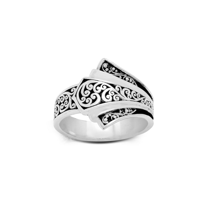LH Scroll Overlapped Granulated Alhambra Ring