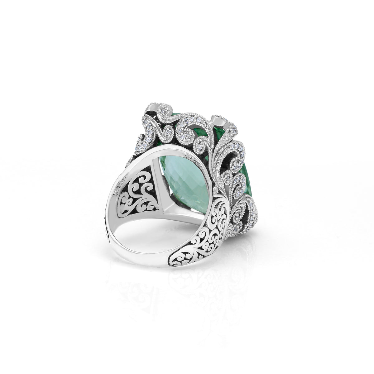 Green Amethyst White Diamond (.33cts) LH Scroll Cocktail Ring