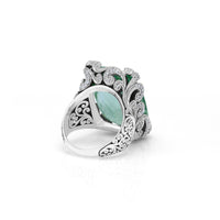 Green Amethyst White Diamond (.33cts) LH Scroll Cocktail Ring