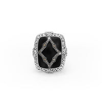 Brown Diamond (.34cts) Accent Matte Black Onyx LH Scroll Cocktail Ring