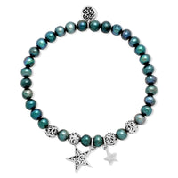 Blue Pearl and LH Scroll (6mm)  Beads with Stars Stretch Bracelet