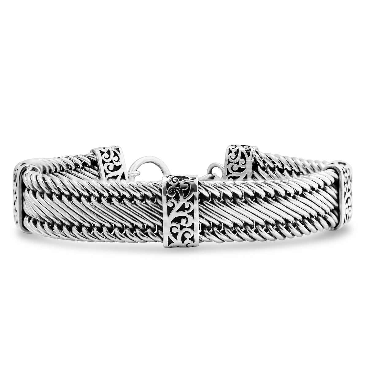 Figure-8 Woven with LH Scroll Station Bracelet