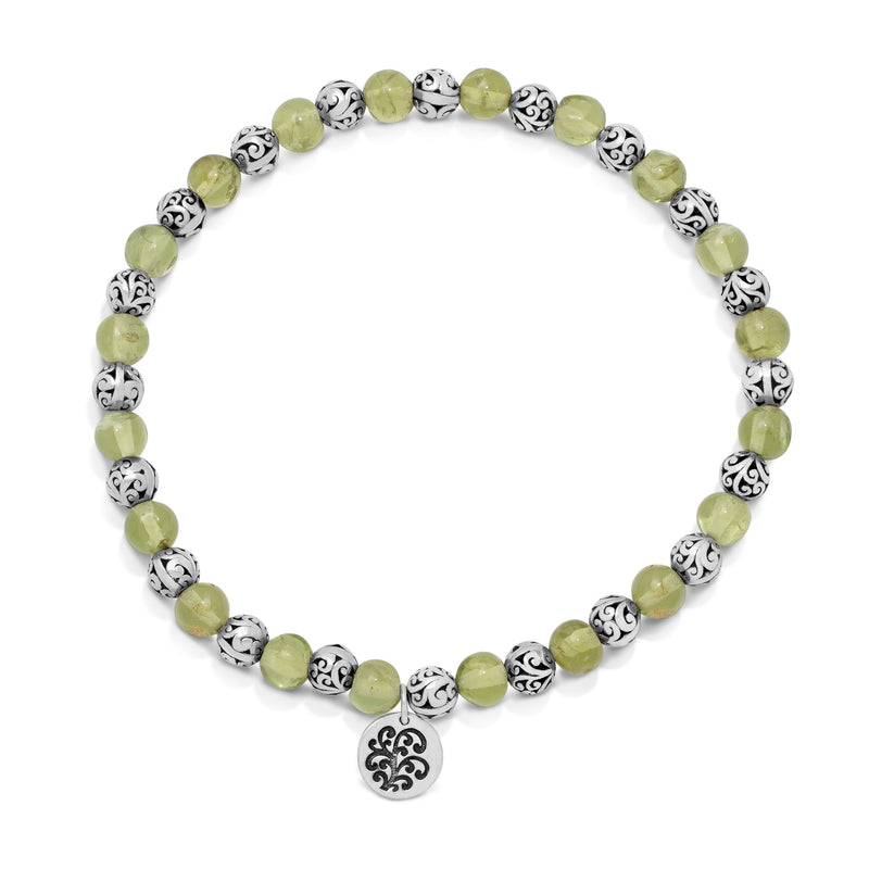 5mm LH Signature Scroll and Peridot Alternated Beads Stretch Bracelet