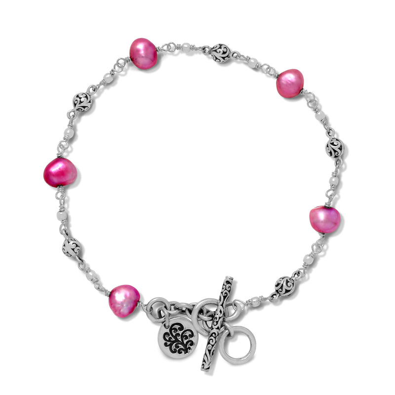 Pink Pearl Beads & LH Scroll Beads with Delicate Single Strand Bracelets