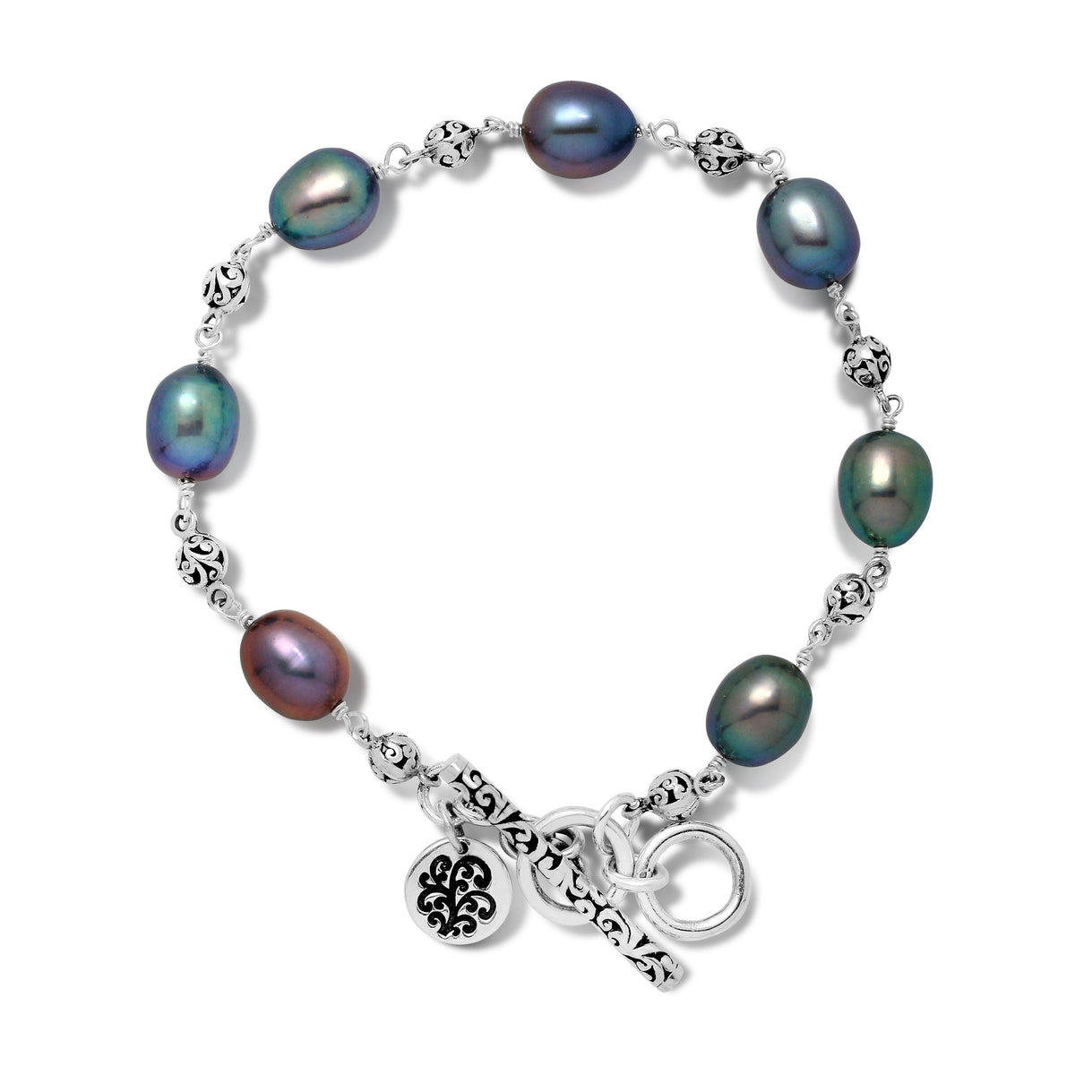 Peacock Pearl Bead (7mm) & LH Signature Scroll Single Strand Bracelet