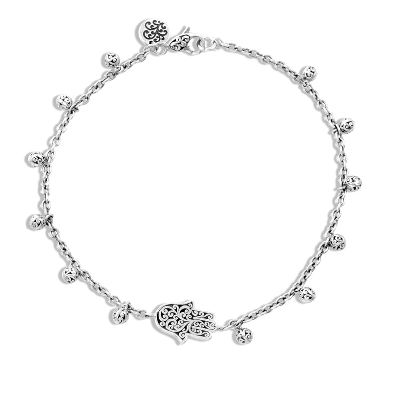 LH Signature Scroll Ball with Hamsa Charm Ankle Bracelet