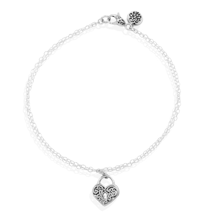 LH Signature Scroll Heart-Shaped Padlock Charm <B>Ankle</B> Bracelet