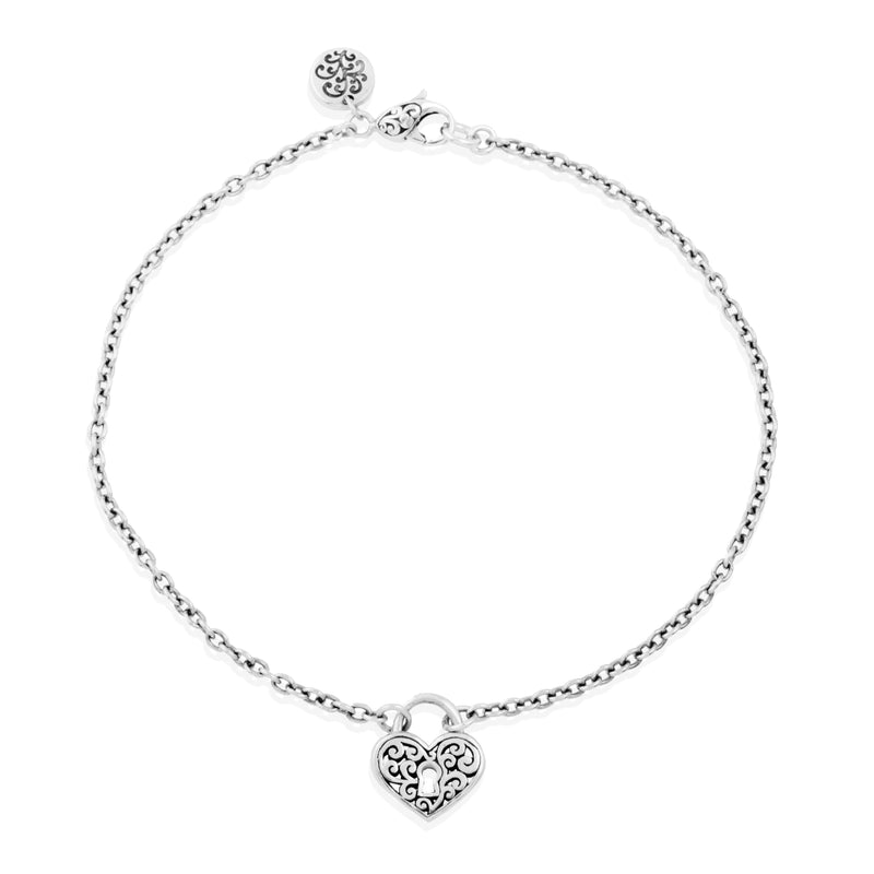 LH Signature Open Scroll Heart-Shaped Padlock Charm Ankle Bracelet