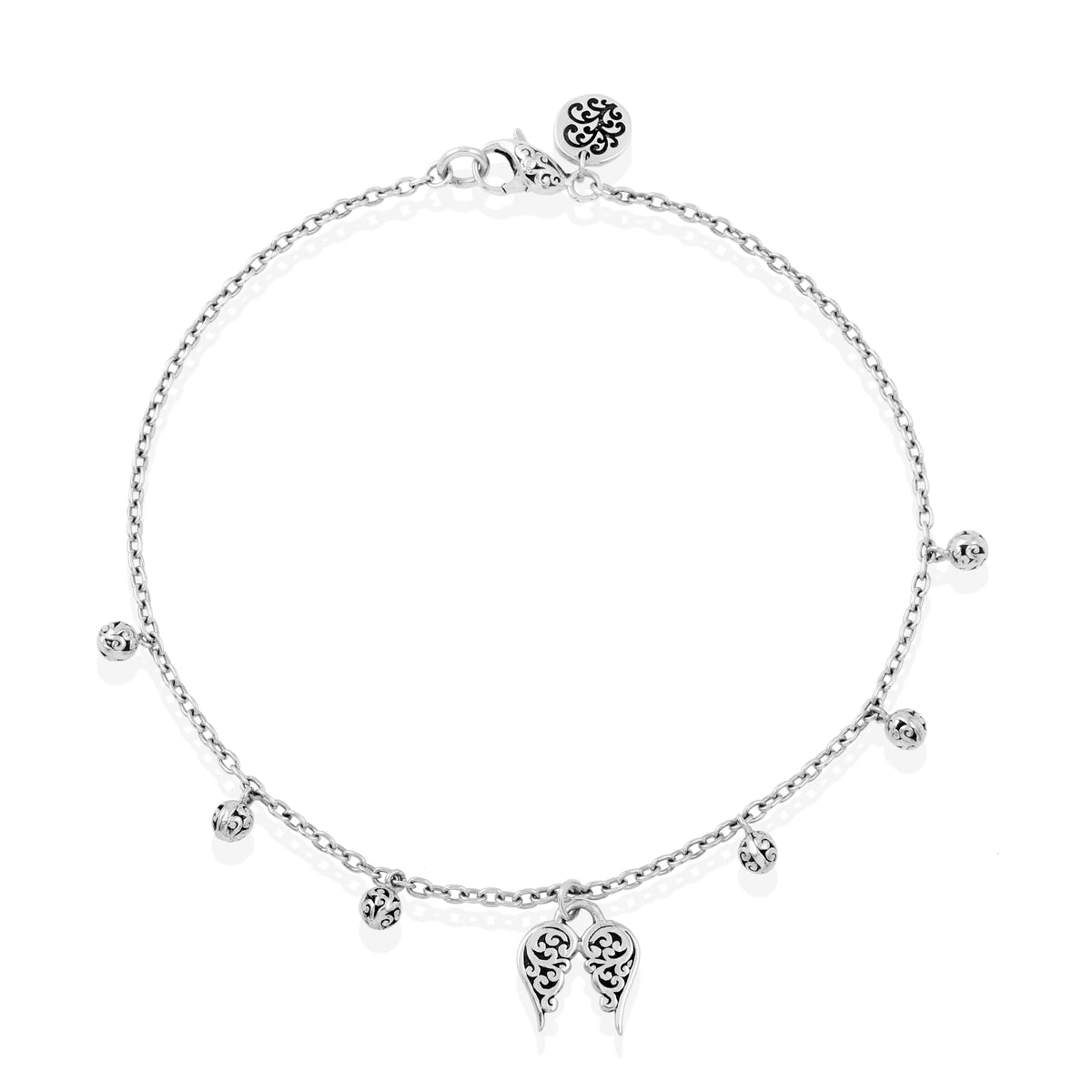 LH Signature Open Scroll Angel-Wings Charm with Scroll Ball Ankle Bracelet