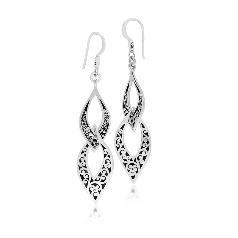 Open Classic LH Scroll Layered & Granulated Fishook Earrings