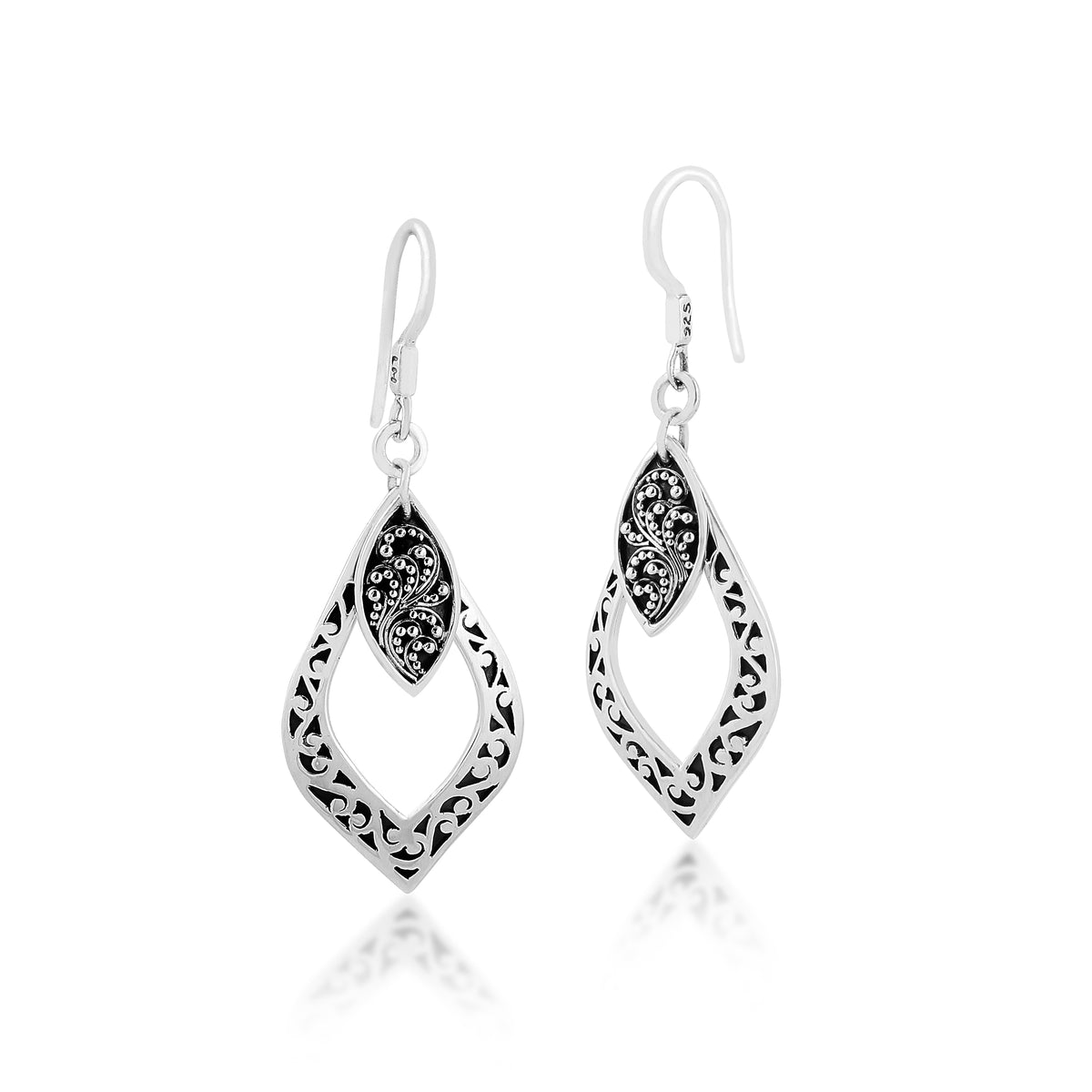 Open Marquise Classic LH Scroll with Granulated Fishook Earrings