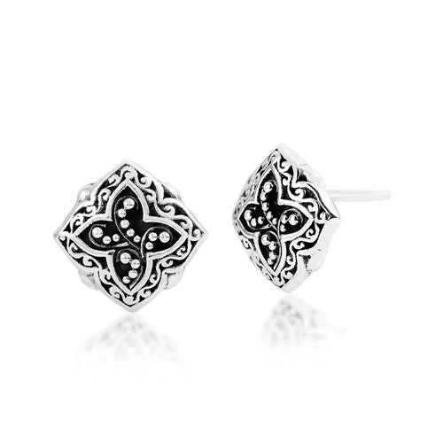 Lois Hill Signature Scroll and Granulation Alhambra Stud Earrings - Lois Hill Jewelry