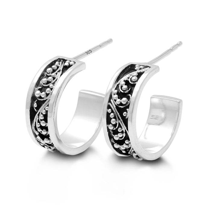 Signature Granulation Classic Hoop Earrings. 6mm W x diameter 16mm