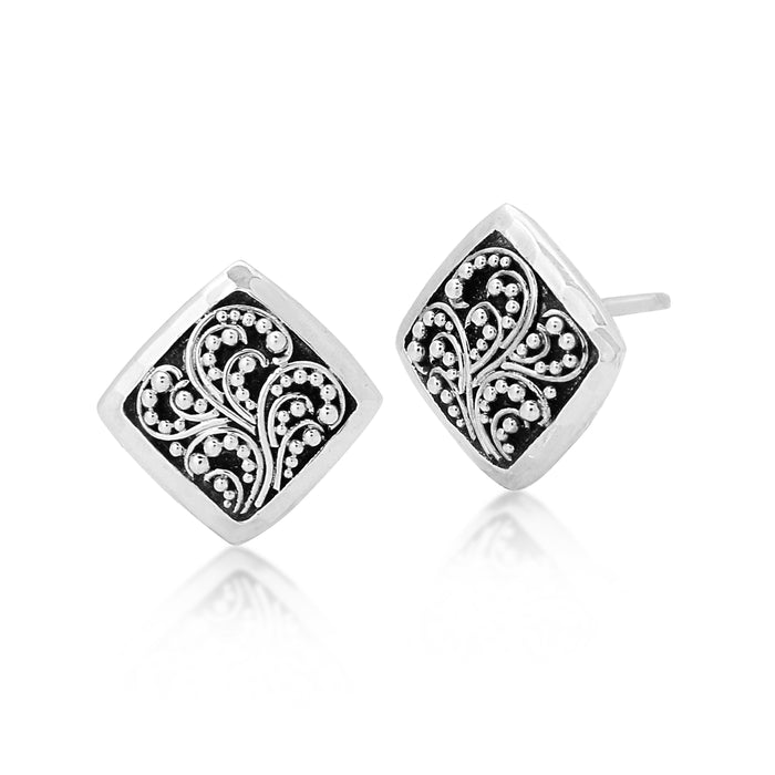 Small Diamond-Shaped Granulated Stud Earrings