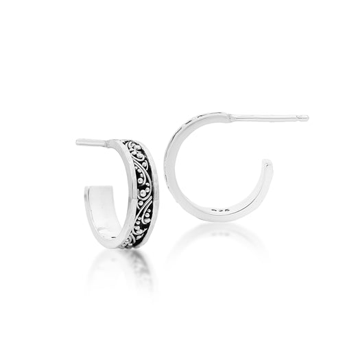 Tiny Granulated Hoop Earrings. 4 mm W X diameter 15mm - Lois Hill Jewelry