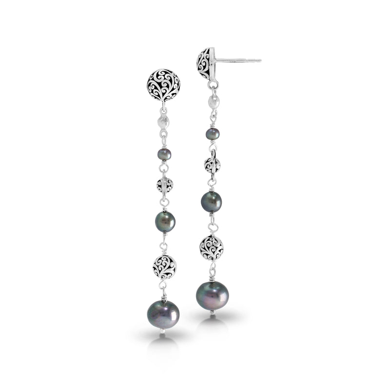 Peacock Pearl Beads & LH Scroll Beads Linear Drop Earring