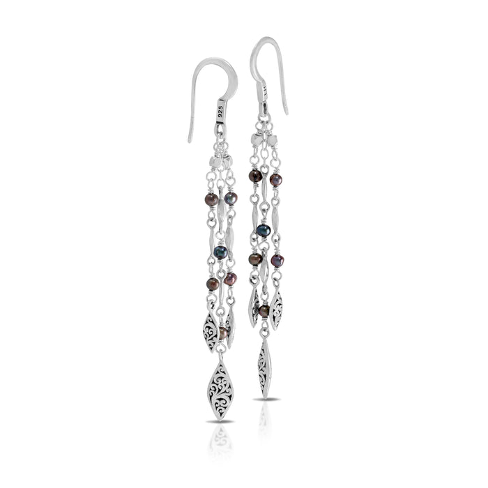 Peacock Pearl Beads (3mm) Beads Waterfall Dangle Earring