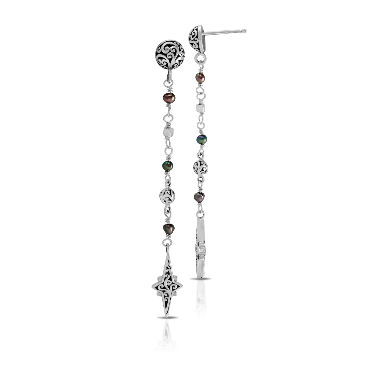 Peacock Pearl Beads (3mm) & LH Scroll Beads With Starbright Drop Earring