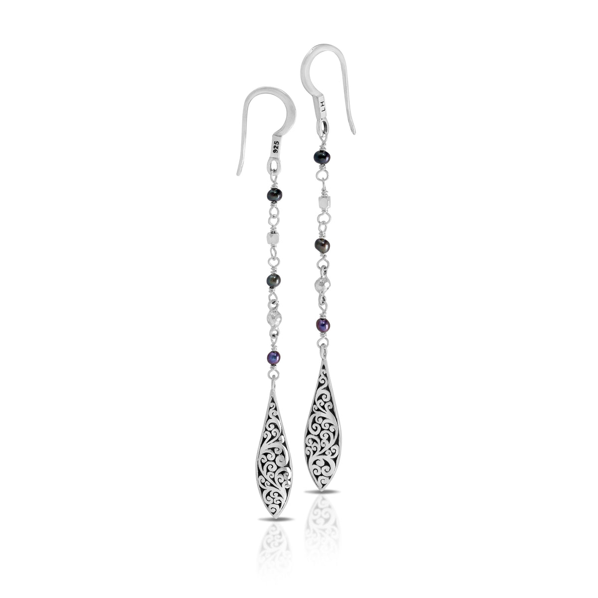Peacock Pearl Beads Wire-Wrapped With Elongated Diamond Shaped Drop Earring