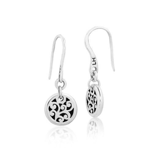 Small Classic Carved Scroll Disc Drop Earrings - Lois Hill Jewelry