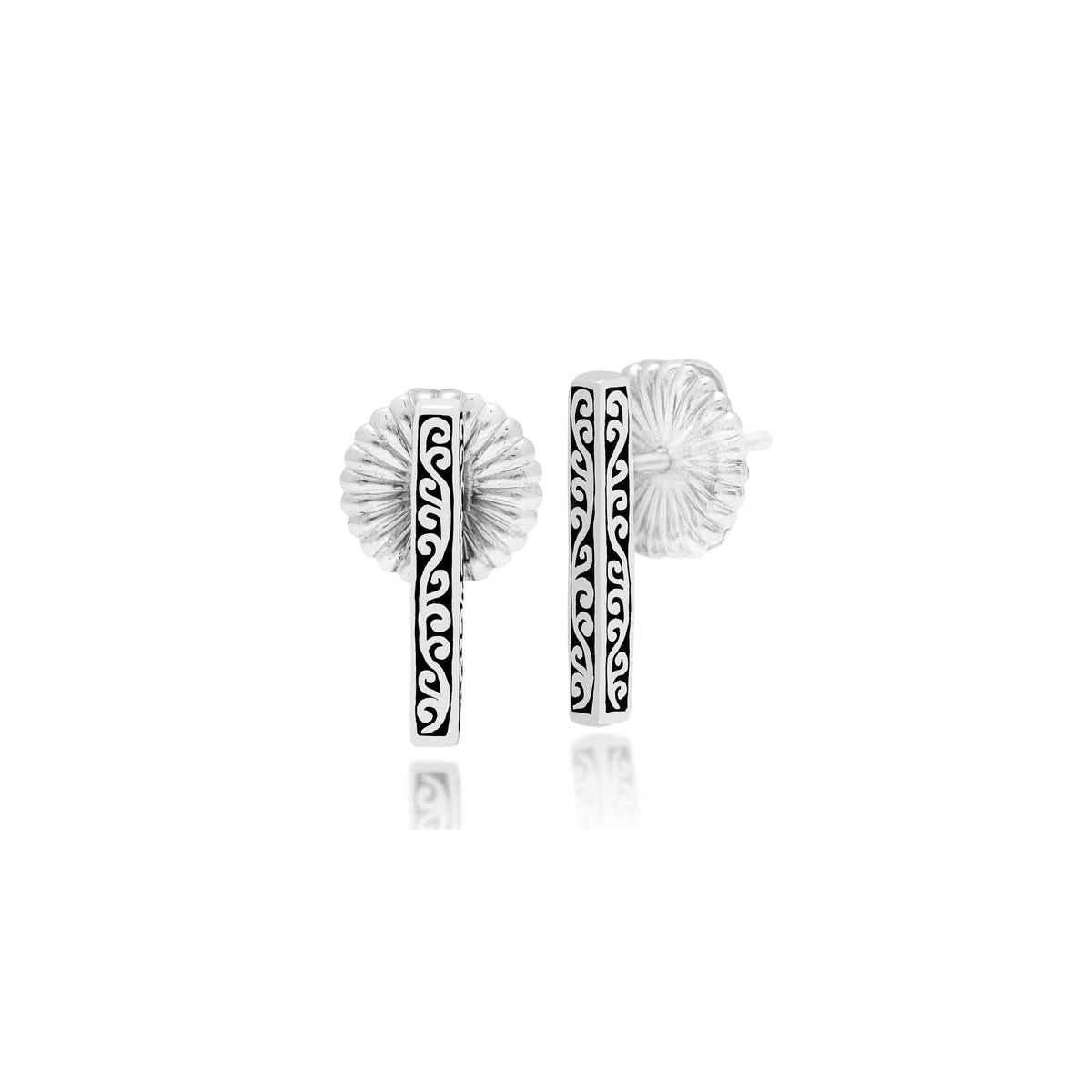 Small Carved Scroll Classic Stick Stud Earrings