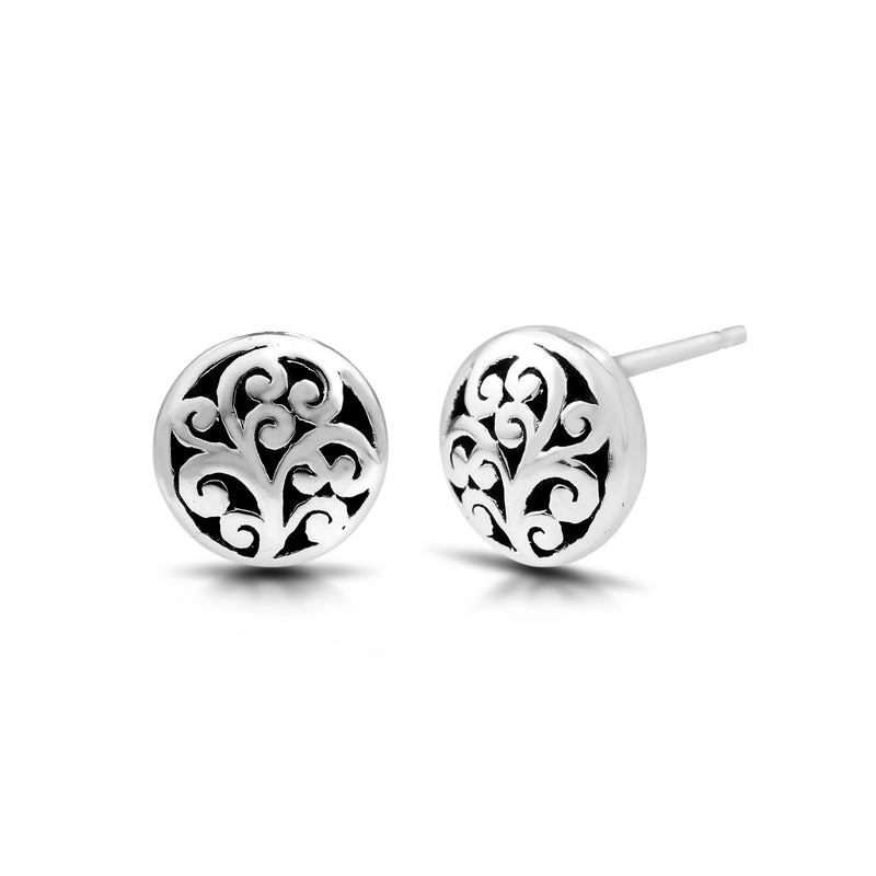 Small Round Carved Scroll Stud Earrings
