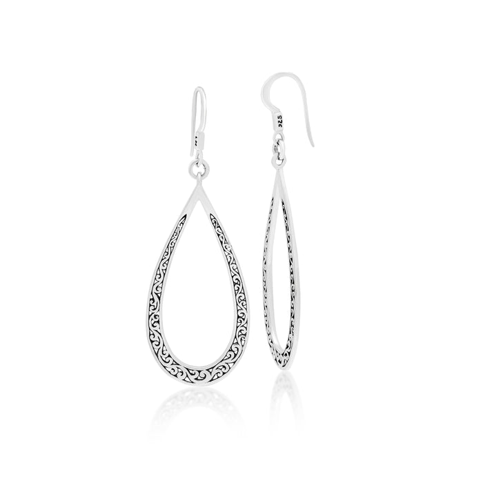 LH Signature Open Scroll Long Teardrop Fishook Earrings. 23mm x 50mm