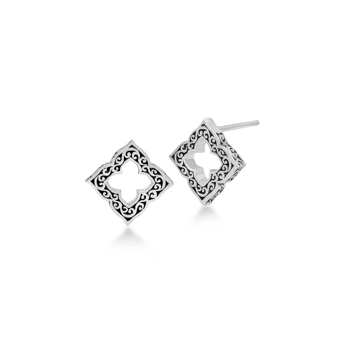 LH Scroll Open Diamond Scroll Stud Earrings