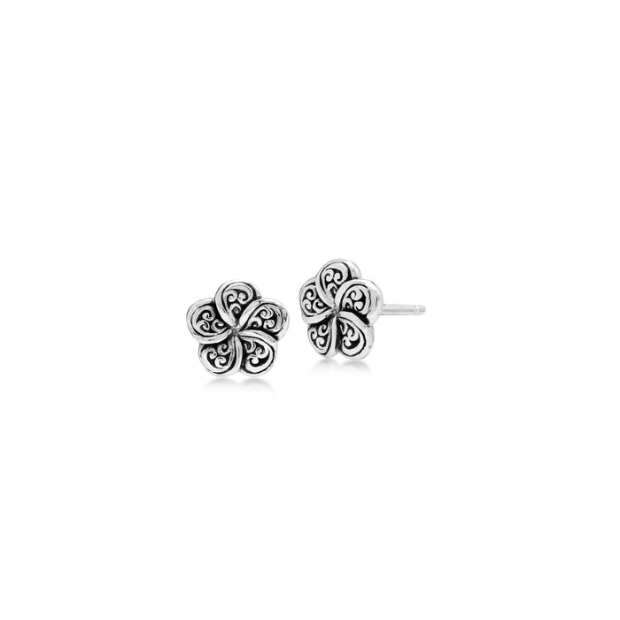 LH Signature Scroll Sterling Silver Delicate Floral Stud Earrings - Lois Hill Jewelry