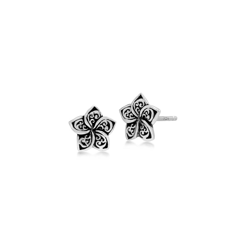 LH Signature Scroll Sterling Silver Delicate Floral Stud Earrings - Lois Hill Jewelry