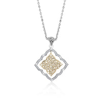 18K Gold Flat Open Scroll, Diamond Pendant Necklace