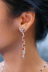 Two-Layer Red Carnelian Beads Dangle Post Earrings