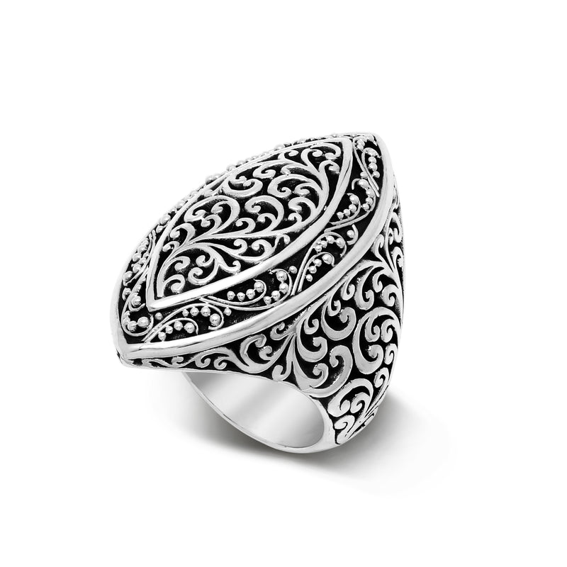 Marquise Signature Scroll with Granulated Ring - Lois Hill Jewelry