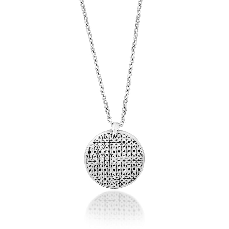 Classic Round Box Weave Pendant Necklace. 26mm Pendant