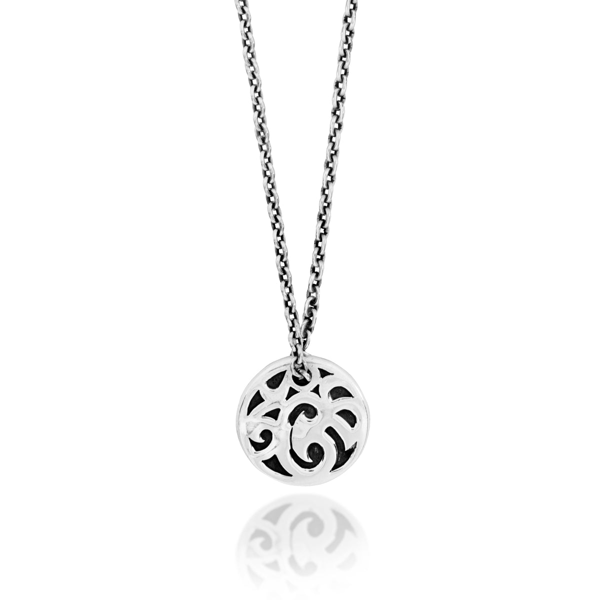 Classic Round LH Tribal Scroll Pendant Necklace. 18mm Pendant