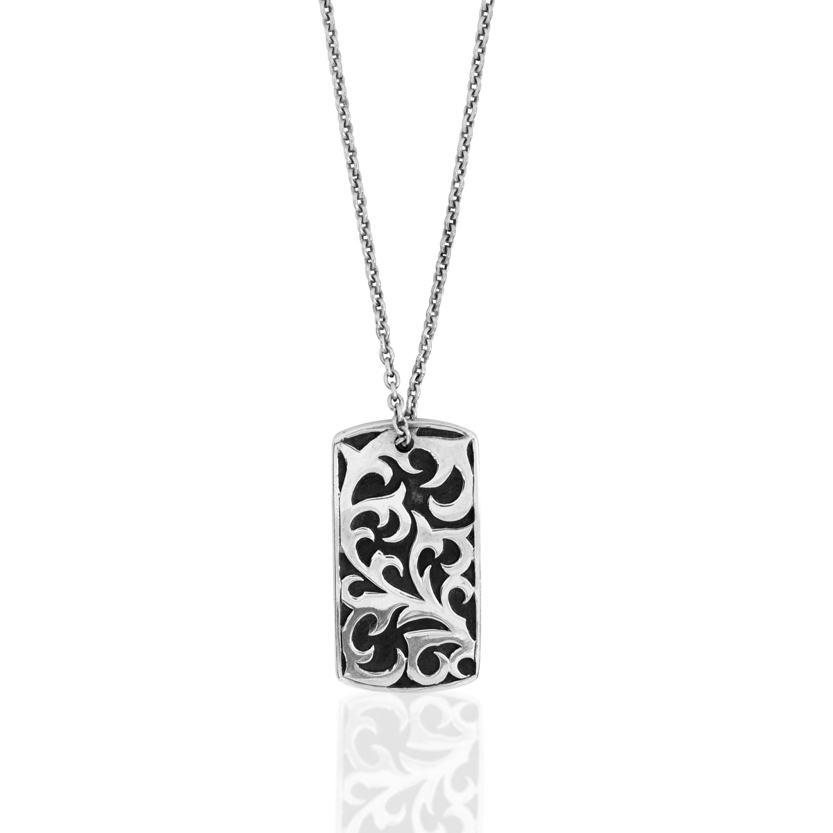 Classic Hammered Dogtag Pendant with LH Men's Tribal Cross Charm Necklace. 38mm x 20mm Pendant