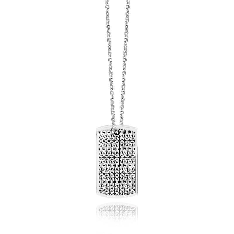 Classic Box Weave ID Tag Pendant Necklace. 38mm x 20mm Pendant